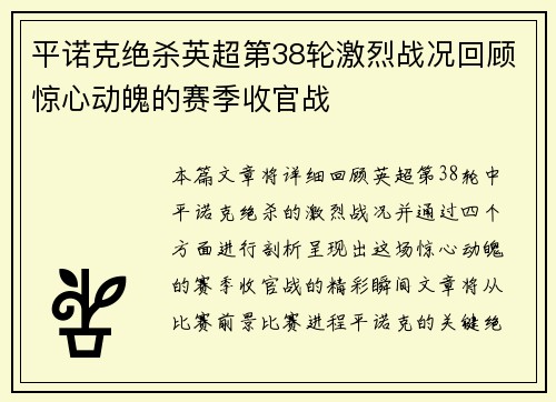 平诺克绝杀英超第38轮激烈战况回顾惊心动魄的赛季收官战